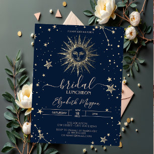 Celestial Gold Glitzer Sun Stars Bridal Luncheon Einladung