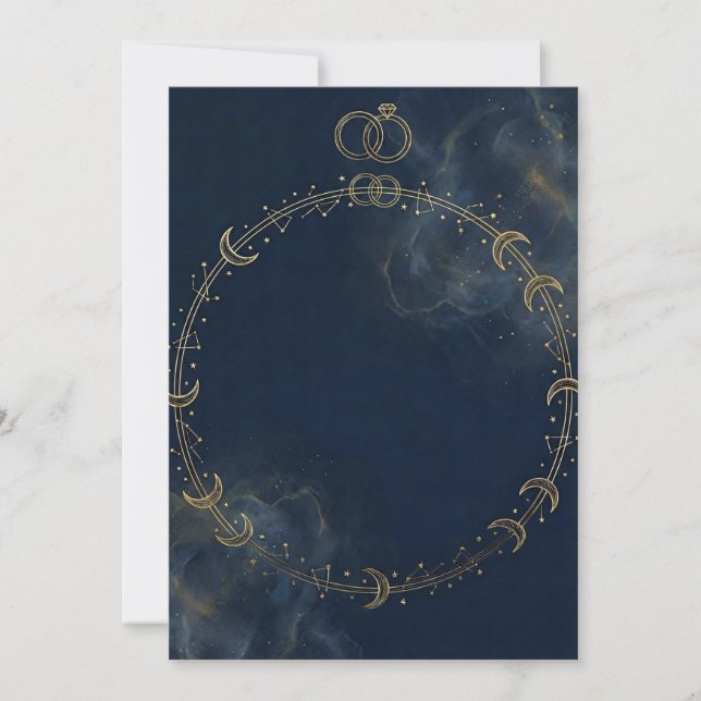 Celestial Gold Moon & Star Blue Wedding invitation Einladung (Vorderseite)