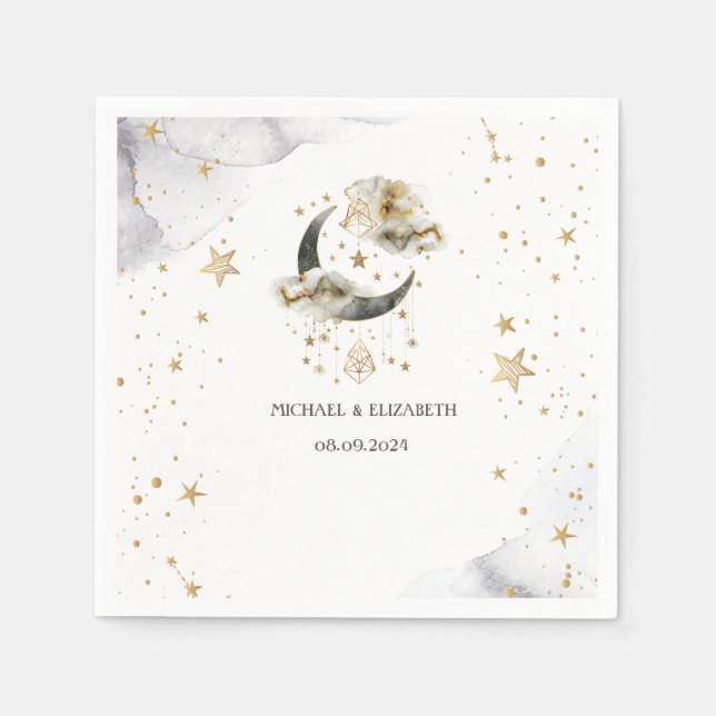 Celestial Gold Moon Stars Serviette (Vorderseite)