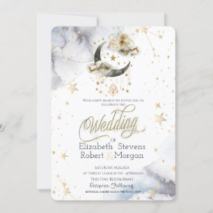 Celestial Gold Moon Stars Wasserfarbe Einladung