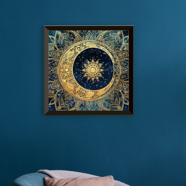 Celestial Gold Moon Sun Mandala Wasserfarbnebel Poster (Von Creator hochgeladen)