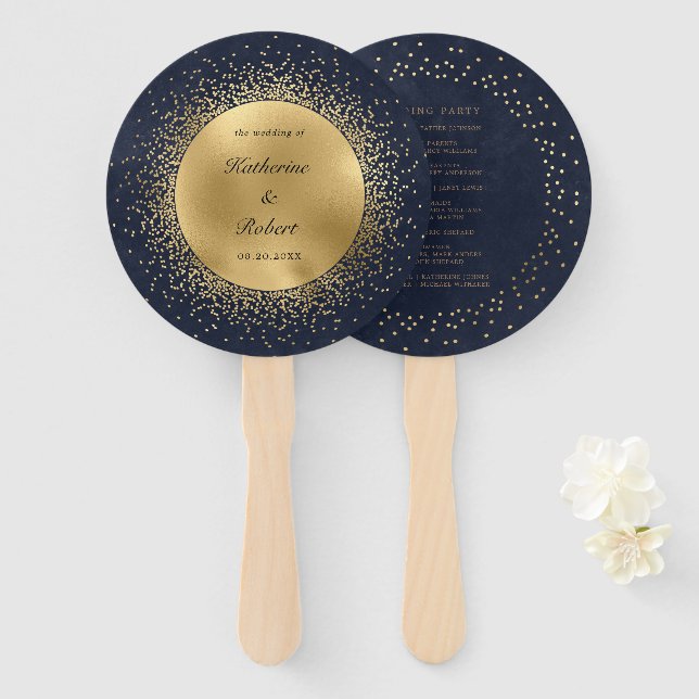 Celestial Gold Moon Wedding Program Hand Fan Fächer (Vorne und Hinten)