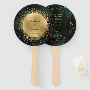 Celestial Gold Moon Wedding Program Hand Fan Fächer