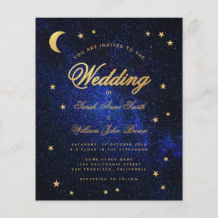 Celestial Gold Star Moon Budget Hochzeit Einladung