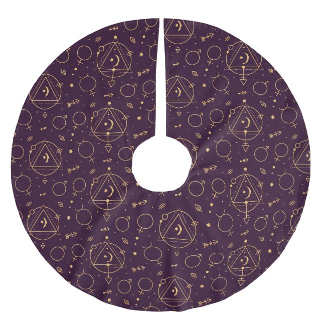Celestial Gold Star Solareclipse Thema Polyester Weihnachtsbaumdecke (Vorderseite)