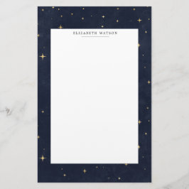 Celestial Gold Stars Monogram Stationery Briefpapier
