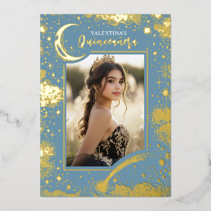 Celestial Gold Stars Moon Night Quinceanera Foto Folieneinladung
