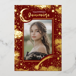 Celestial Gold Stars Moon Night Quinceanera Foto Folieneinladung