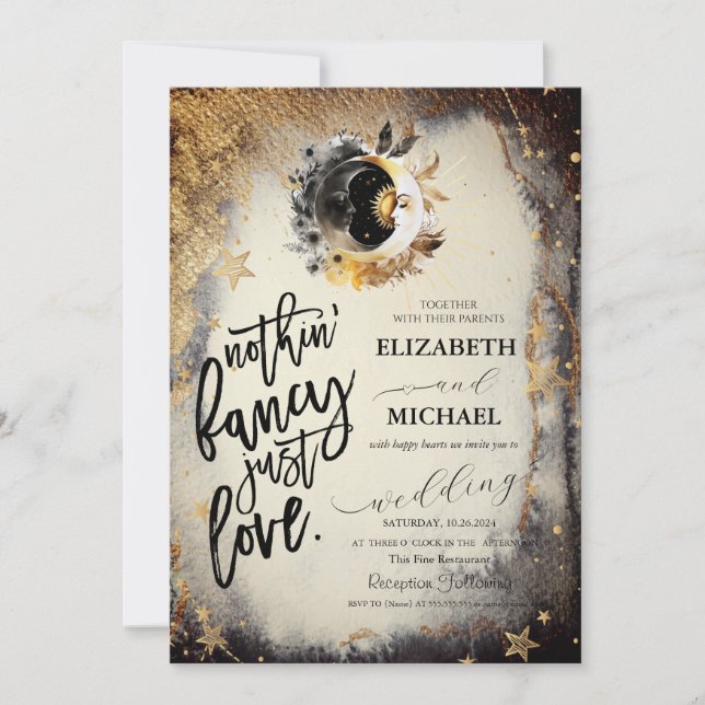 Celestial Gold Stars Moons Dark Einladung (Vorderseite)