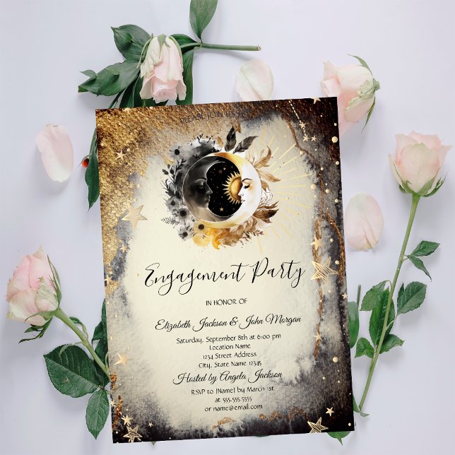 Celestial Gold Stars Moons Dark Einladung (Von Creator hochgeladen)