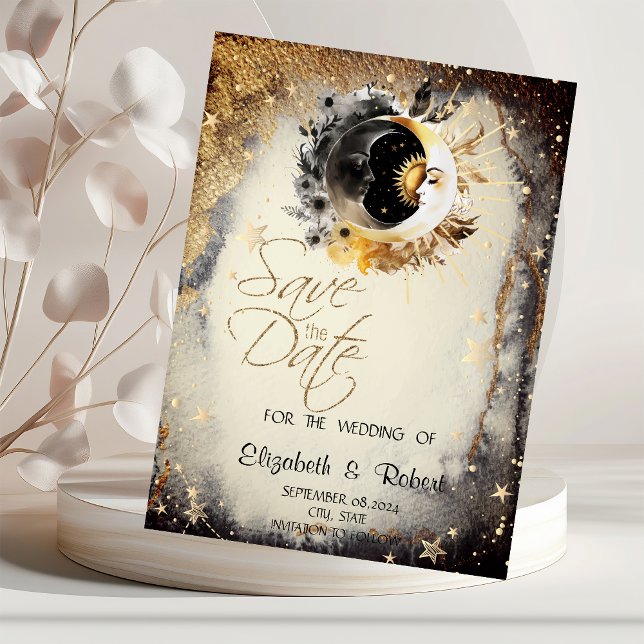 Celestial Gold Stars Moons Dark Save The Date (Von Creator hochgeladen)
