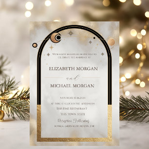 Celestial Gold Sun and Moon Galaxy Hochzeit Einladung
