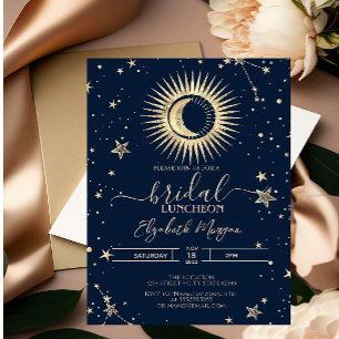 Celestial Gold Sun and Moon Stars Bridal Luncheon Einladung