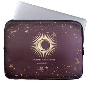 Celestial Gold Sun and Moon Stars Burgundy Laptopschutzhülle