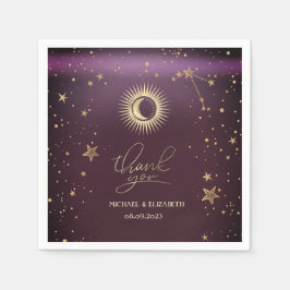 Celestial Gold Sun and Moon Stars Burgundy Serviette