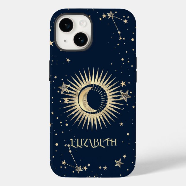 Celestial Gold Sun and Moon Stars Case-Mate iPhone Hülle (Rückseite)