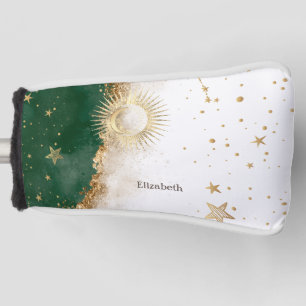 Celestial Gold Sun and Moon Stars Green Golf Headcover