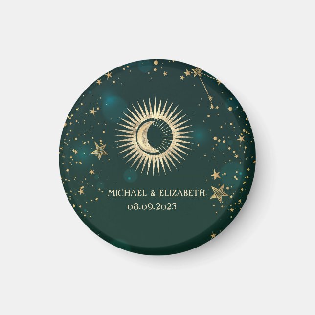 Celestial Gold Sun and Moon Stars Green Magnet (Vorne)