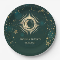 Celestial Gold Sun and Moon Stars Green
