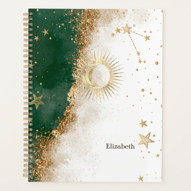 Celestial Gold Sun and Moon Stars Green Planer (Vorderseite)