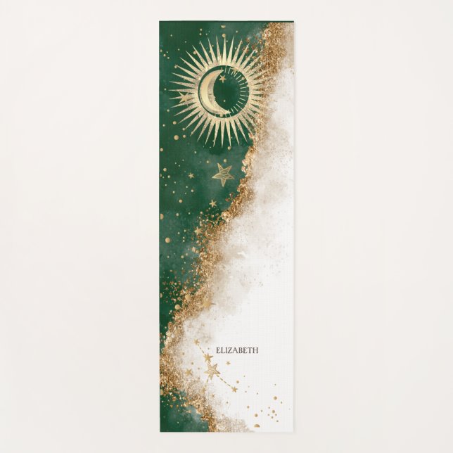 Celestial Gold Sun and Moon Stars Green Yogamatte (Vorderseite)