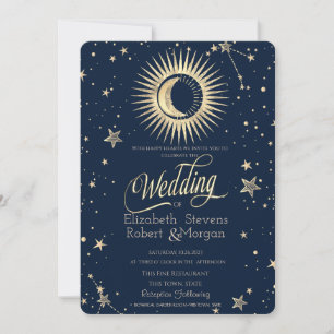 Celestial Gold Sun and Moon Stars Hochzeit Einladung