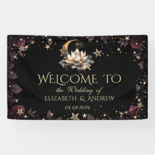 Celestial Gold Sun and Moon Stars Rose Night Sky Banner
