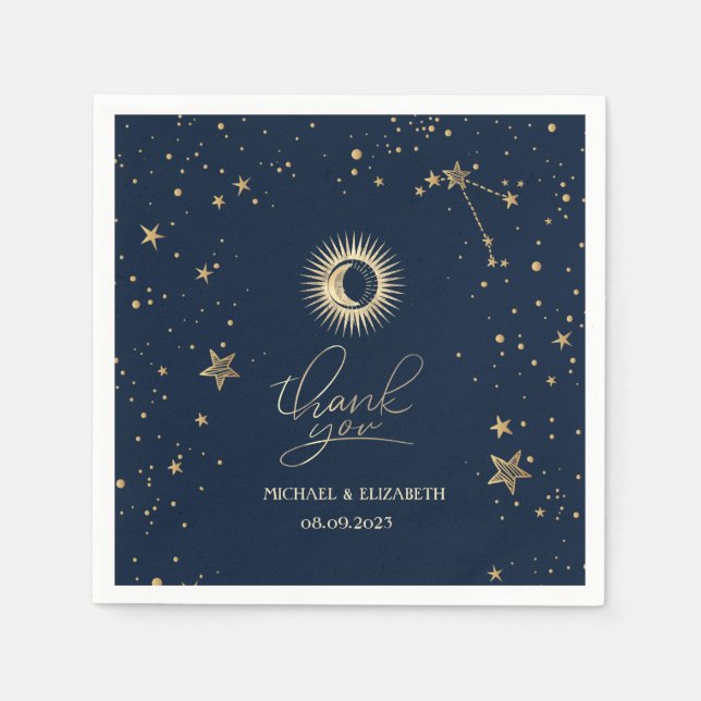 Celestial Gold Sun and Moon Stars Serviette (Vorderseite)