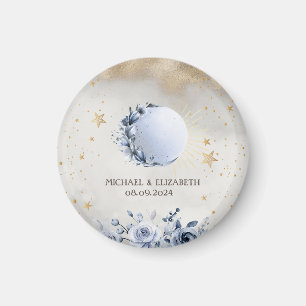 Celestial Gold Sun, Blue Moon Rose Gold Stars Magnet