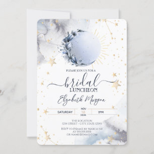 Celestial Gold Sun, Blue Moon, Stars Bridal Lunche Einladung