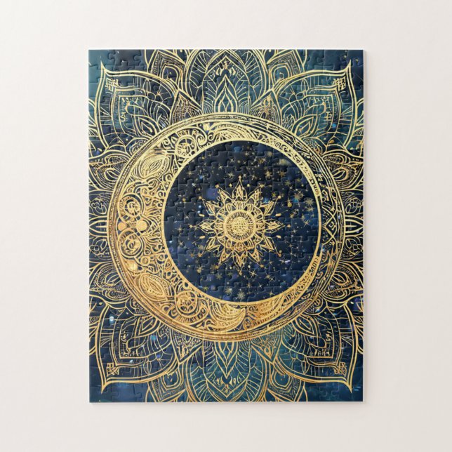 Celestial Gold Sun Mandala Spirituelle Stars Galax Puzzle (Vertikal)