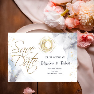 Celestial Gold Sun, Mond, Sterne Save The Date
