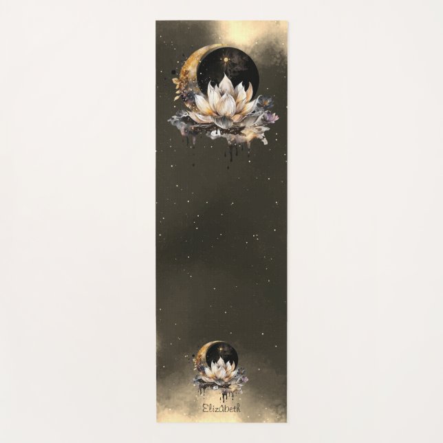 Celestial Gold Sun, Moon Lotus Night Sky Yogamatte (Vorderseite)