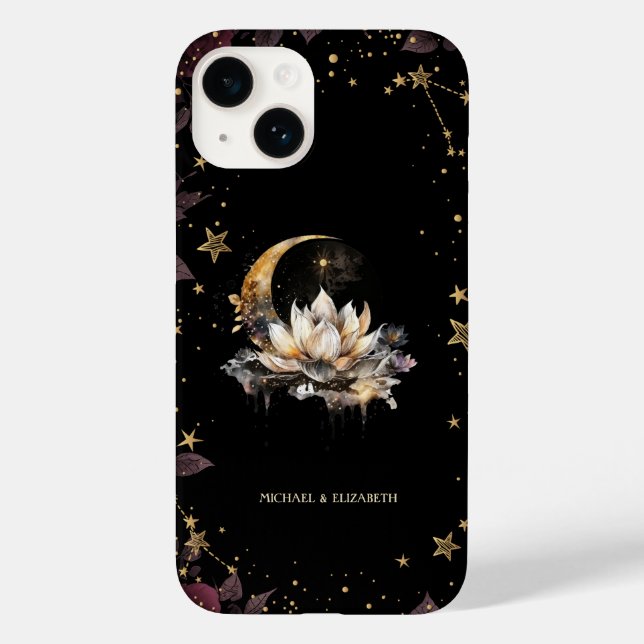 Celestial Gold Sun, Moon, Lotus Stars Case-Mate iPhone Hülle (Rückseite)