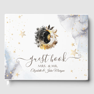 Celestial Gold Sun, Moon, Stars Blume Gästebuch