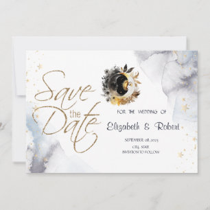 Celestial Gold Sun, Moon, Stars Blume Save The Date