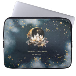 Celestial Gold Sun, Moon, Stars Lotus Night Sky Laptopschutzhülle