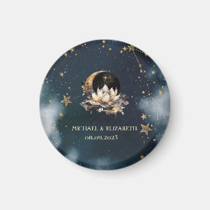 Celestial Gold Sun, Moon, Stars Lotus Night Sky Magnet