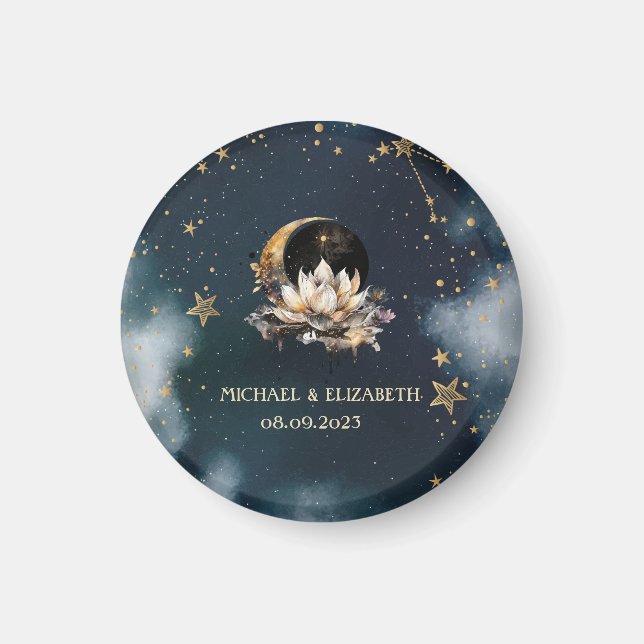 Celestial Gold Sun, Moon, Stars Lotus Night Sky Magnet (Vorne)