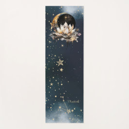 Celestial Gold Sun, Moon, Stars Lotus Night Sky Yogamatte
