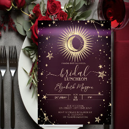 Celestial Gold Sun Moon Stars Luncheon Burgundy Einladung