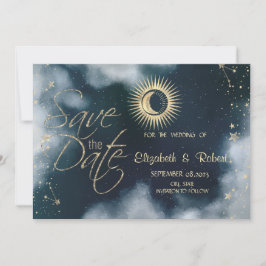 Celestial Gold Sun, Moon, Stars Night Sky Save The Date
