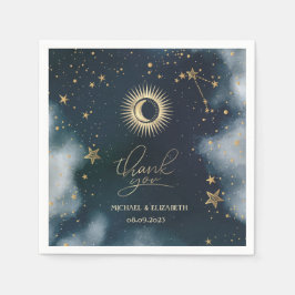 Celestial Gold Sun, Moon, Stars Night Sky Serviette