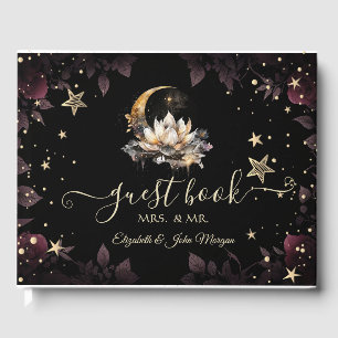 Celestial Gold Sun, Moon, Stars Rose Night Sky Gästebuch