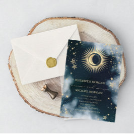 Celestial Gold Sun,Moon,Stars Sky Wedding Einladung