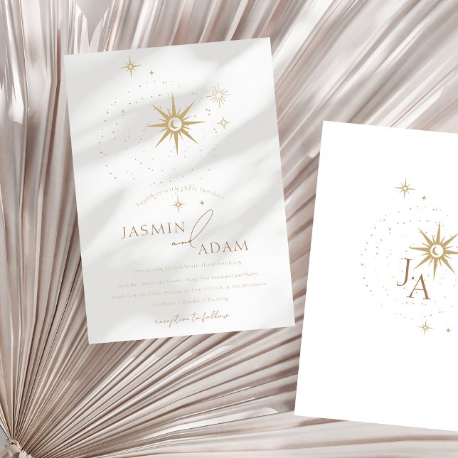 Celestial Gold und White Stars Hochzeit Einladung (Celestial White Stars and Gold Wedding Foil Invitation)