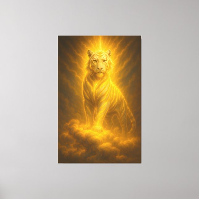 Celestial Golden Ascension White Tiger – Divine Ri Leinwanddruck (Vorderseite)