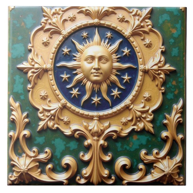 Celestial Golden Sun Plaque Fliese (Vorderseite)