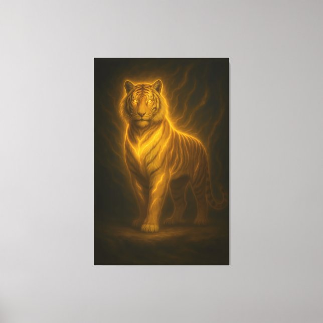 Celestial Golden Tiger – Divine Fire Aura Art Pain Leinwanddruck (Vorderseite)