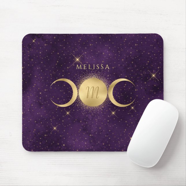 Celestial Golden Triple Moon Lila Monogram Mousepad (Mit Mouse)